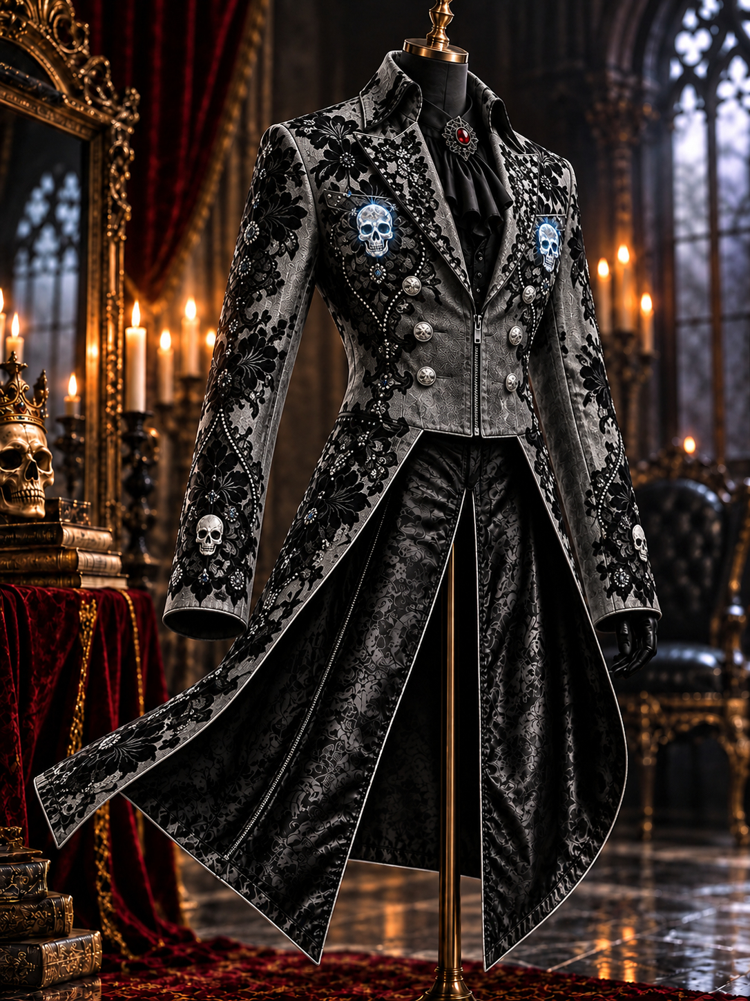 Men's Gothic Punk Art Print Swallow-Tailed Coat